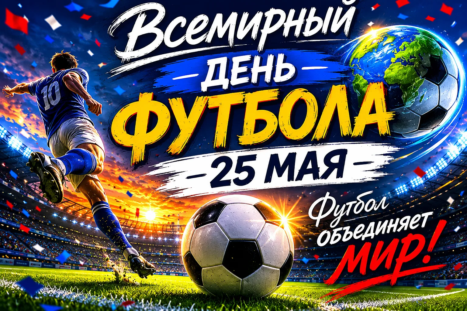 Всемирный день футбола отмечается дважды в году: 25 мая (этот международный праздник оф...