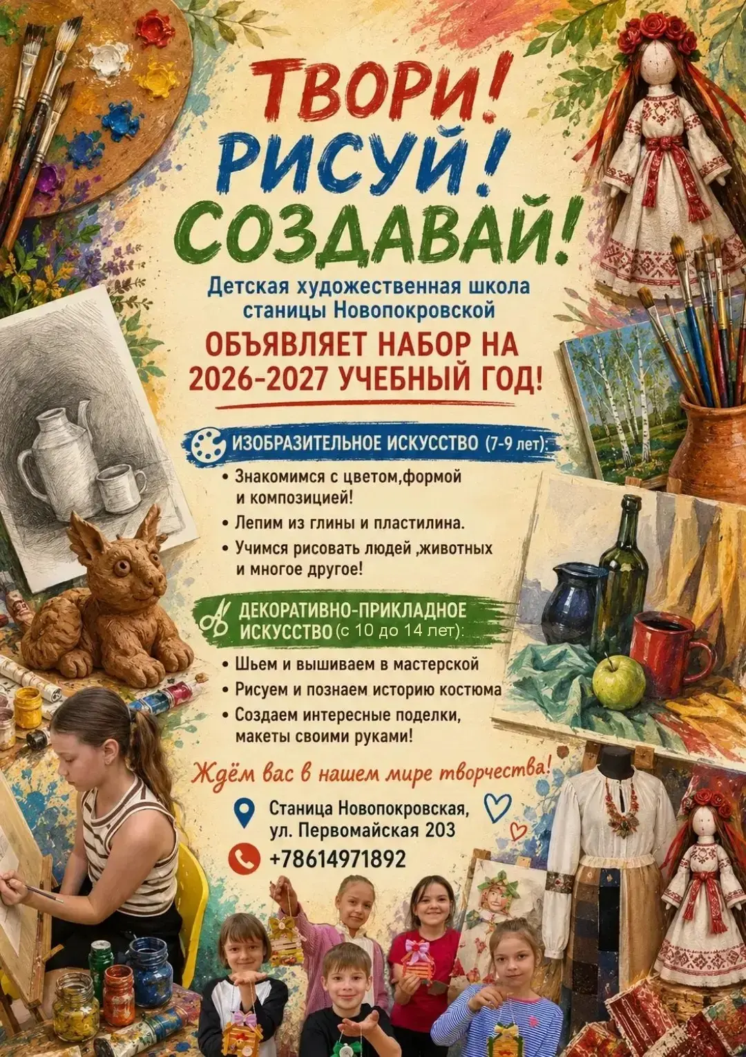Детская художественная школа станицы Новопокровской открывает набор на творческие прогр...