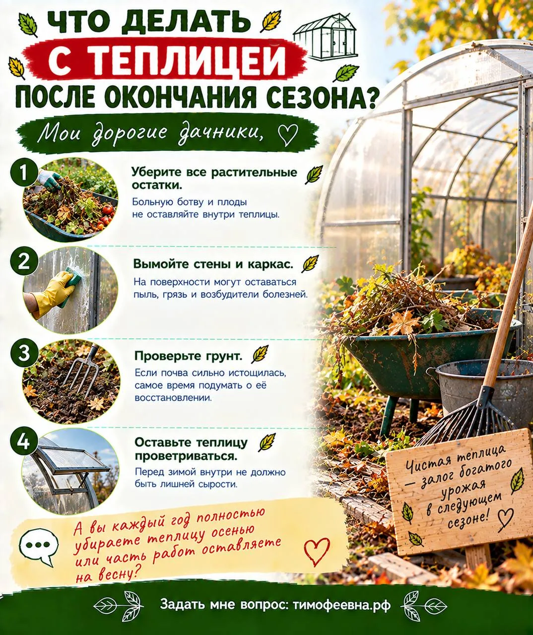 🌿 Что делать с теплицей после окончания сезона?