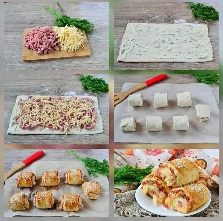 🥐 Закусочные слойки-рулетики

Гости будут рады такой закуске! Хрустящие снаружи, с нежной начинкой 