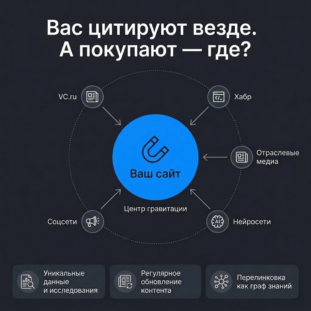 Вас цитируют в ИИ-ответах? Статьи на VC, Хабр или отраслевых медиа приносят охваты? Отлично. Но есть