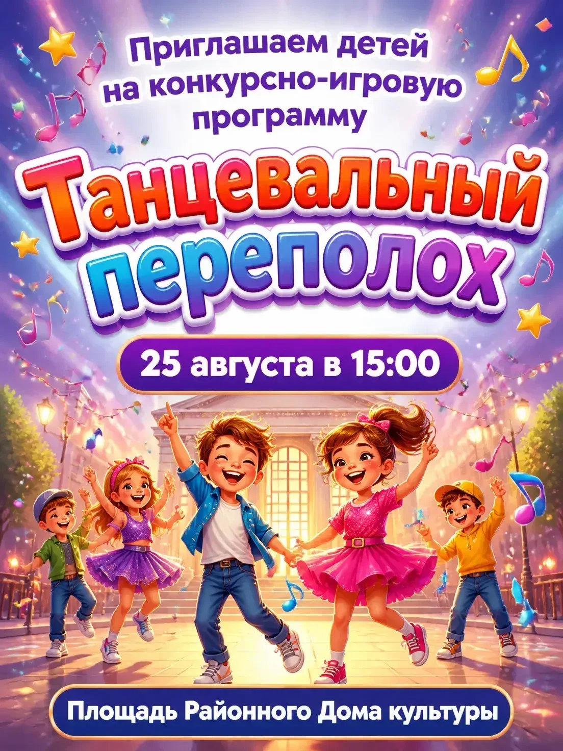 📅 25 августа приглашаем всех желающих на детскую конкурсно-игровую программу "Танцевал...