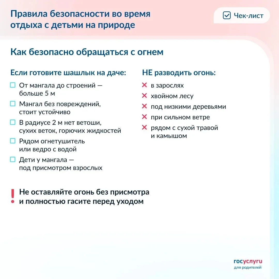 Позаботьтесь о безопасности во время отдыха с детьми на природе