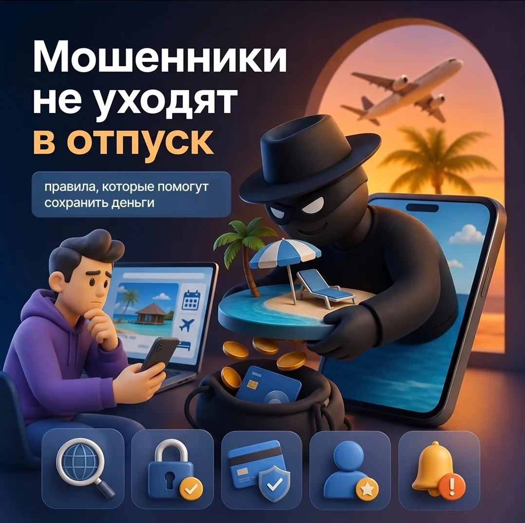 🧳Отпуск – время отдыха, но именно в этот период мошенники становятся особенно активным...