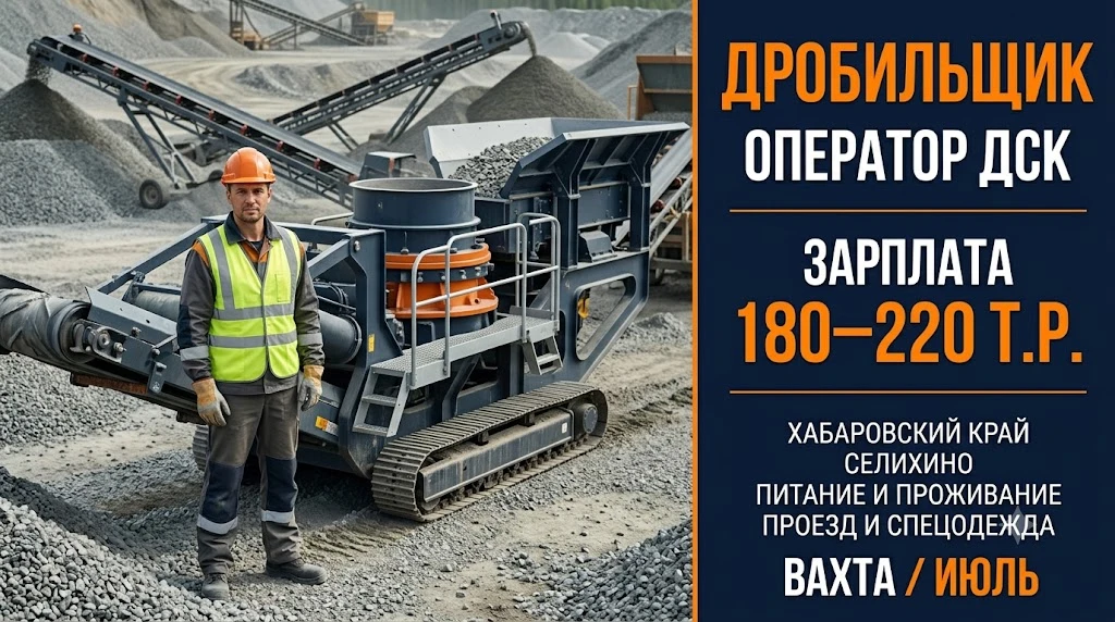 ‼️ Дробильщик-оператор ДСК — вахта в Хабаровский край

Зарплата: 180 000–220 000 ₽
📍 Хабаровский кр
