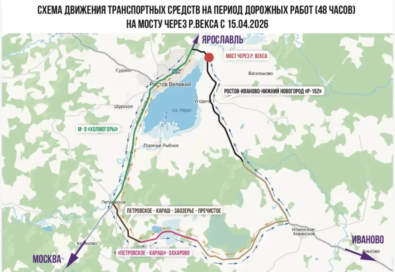 В Ярославской области вводятся временные ограничения на движение по мосту через реку Вё...