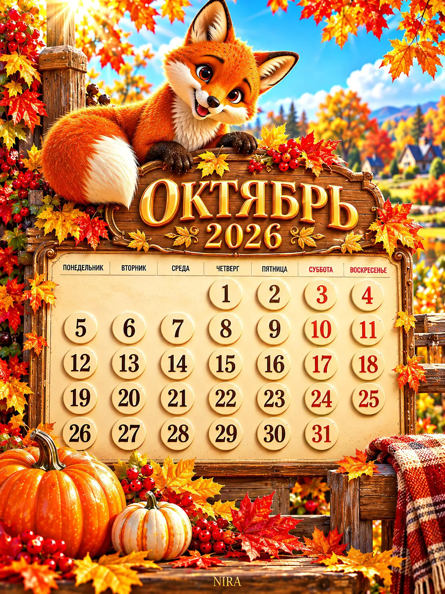 Календарь на октябрь месяц 2026 года