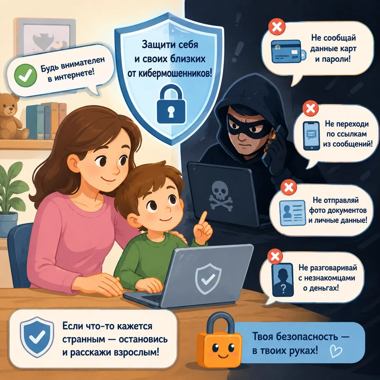 🛡 Как защитить себя и детей от кибермошенников?