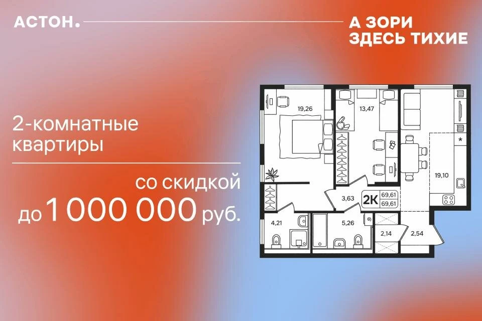 2-комнатные квартиры бизнес-класса со скидкой до 1 млн ₽