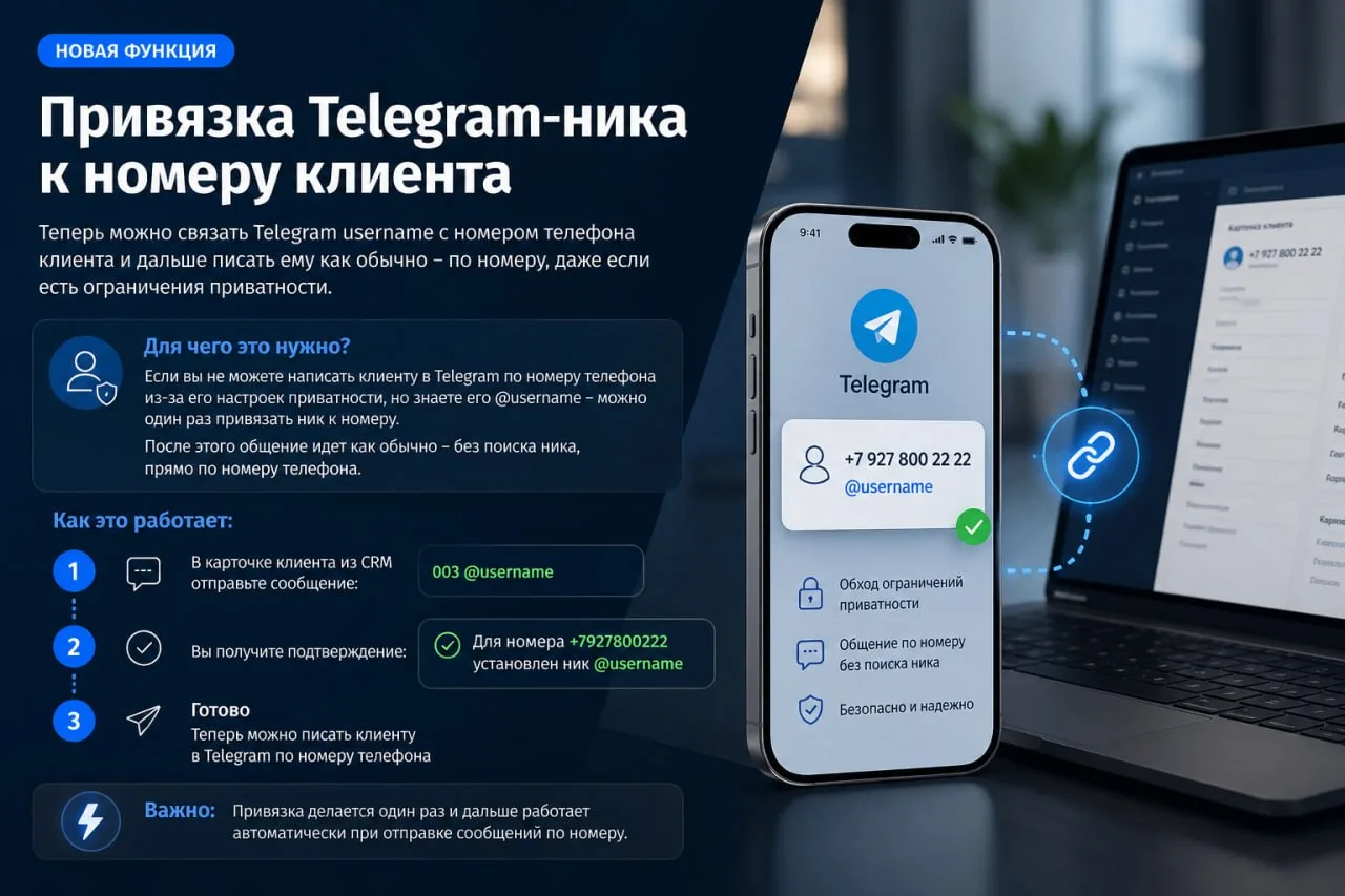 Новая функция: привязка Telegram-ника к номеру клиента