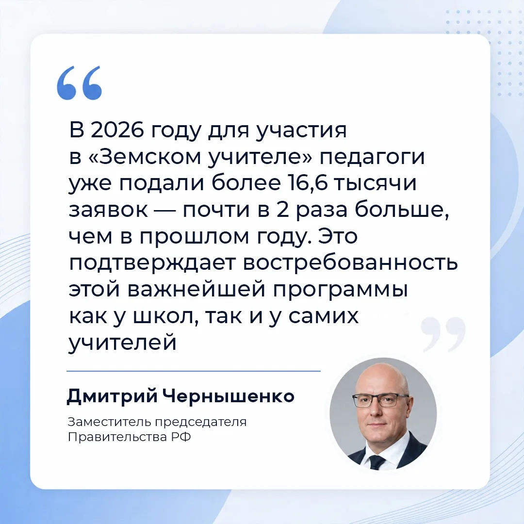 Педагоги подали более 16,6 тыс. заявок на участие в программе «Земский учитель» в 2026 ...