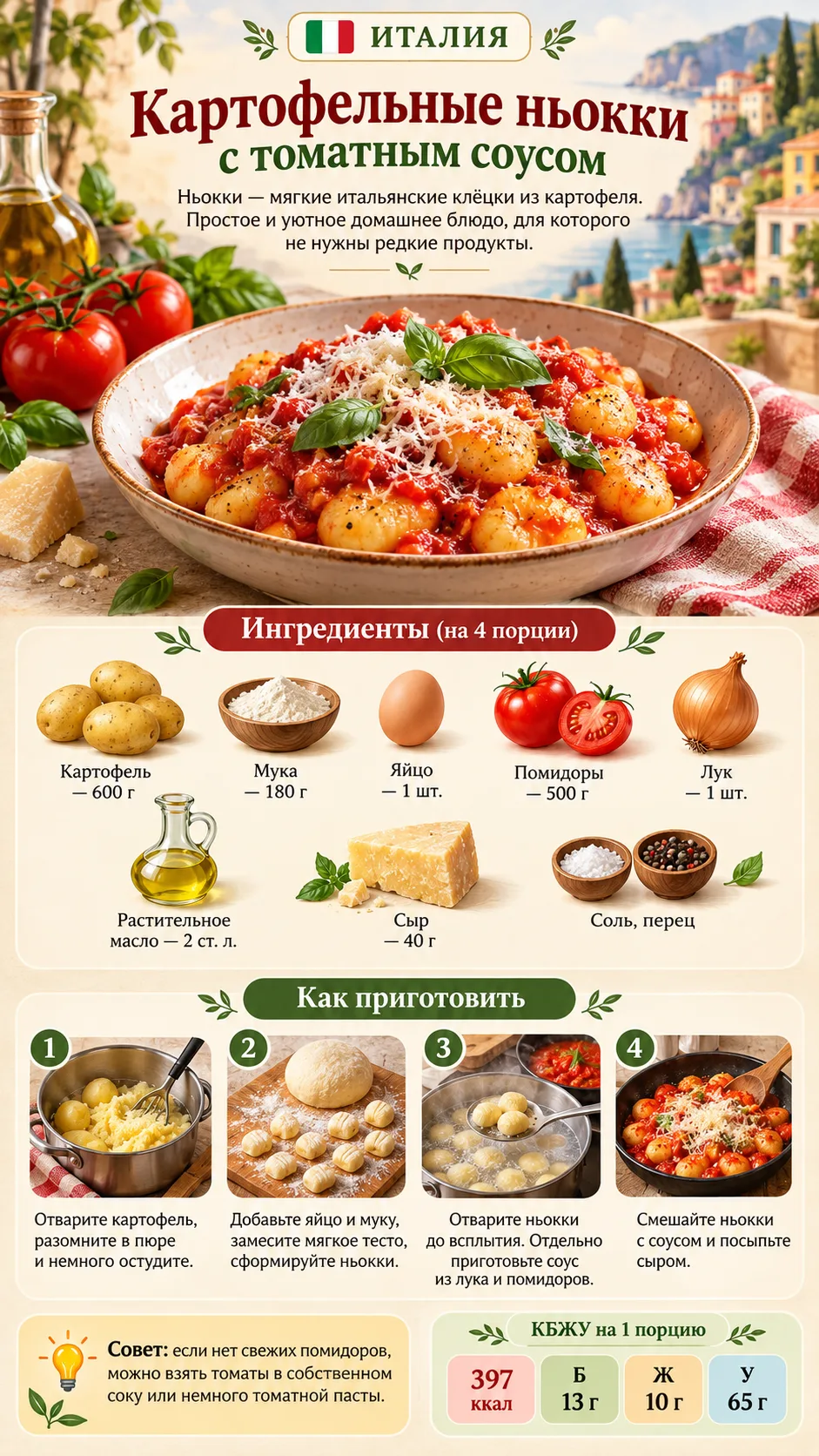 🇮🇹 Италия — картофельные ньокки с томатным соусом
