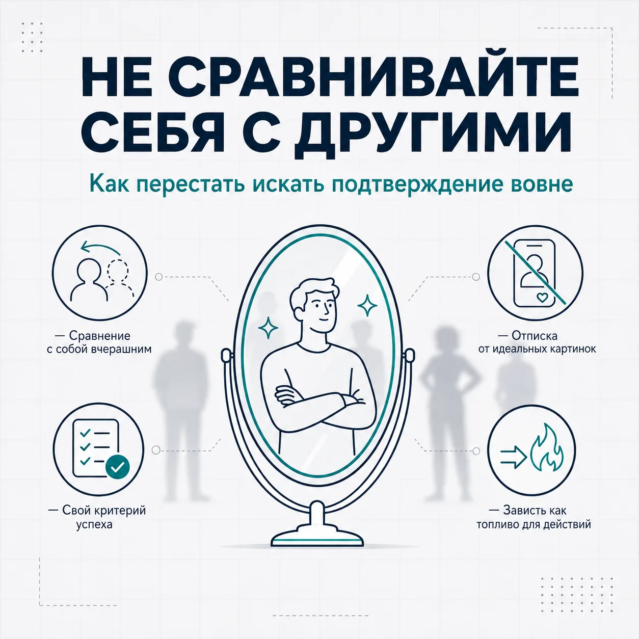 Как перестать сравнивать себя с другими и не сойти с ума

Вы видите конкурента с большим количеством