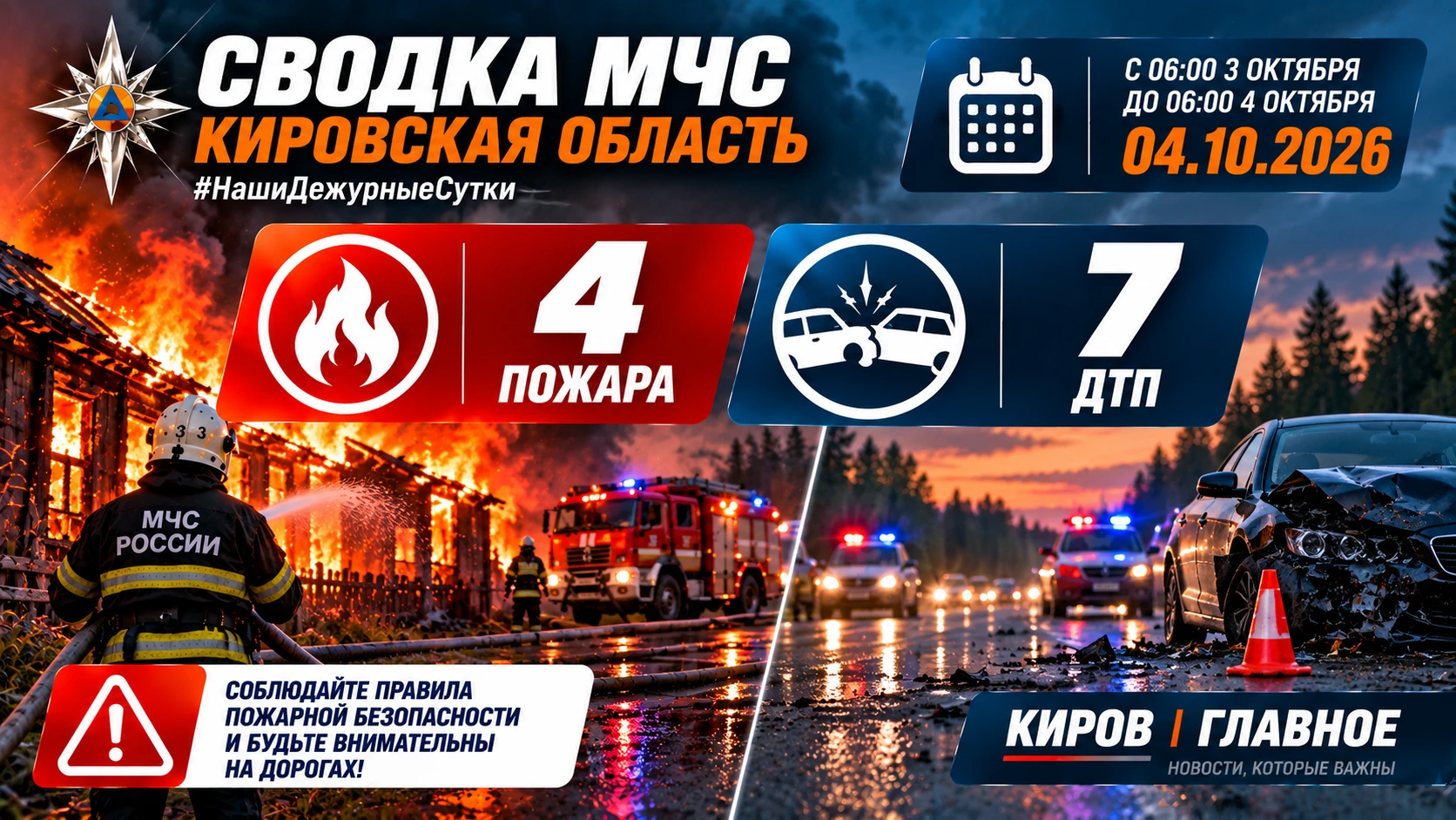 🚨 За прошедшие сутки подразделения МЧС России в Кировской области ликвидировали послед...