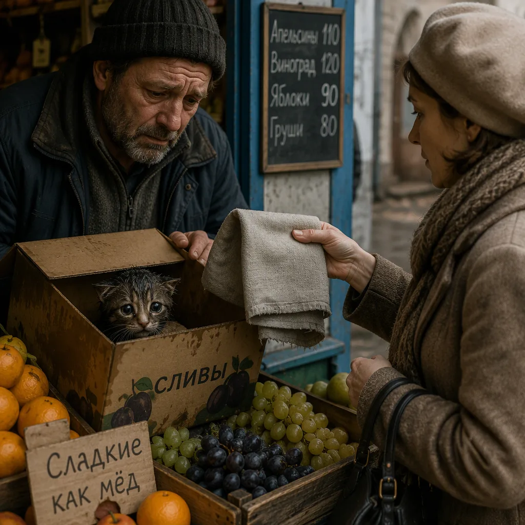 Продавец фруктов открыл коробку. Оттуда выглянула мордочка. Огромные испуганные глаза т...