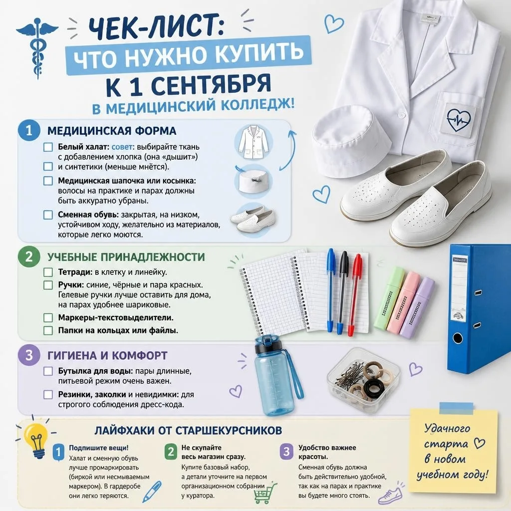 🚀 ЧЕК-ЛИСТ: ЧТО НУЖНО КУПИТЬ К 1 СЕНТЯБРЯ В МЕДИЦИНСКИЙ КОЛЛЕДЖ!