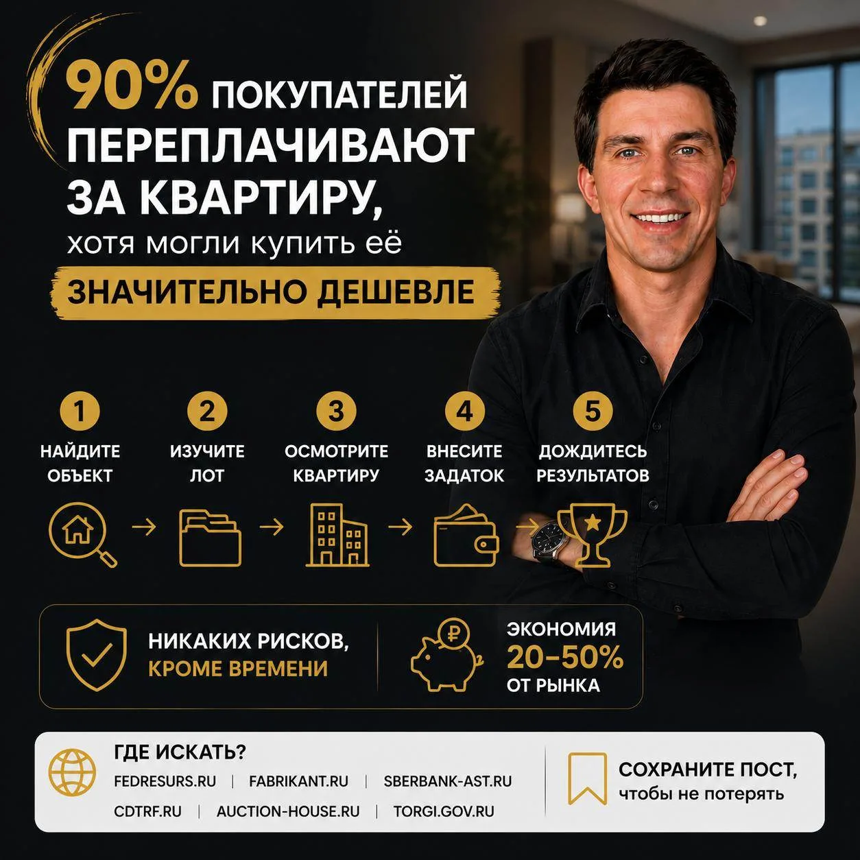 90% покупателей даже не знают, что похожую квартиру можно купить на 20–50% дешевле.