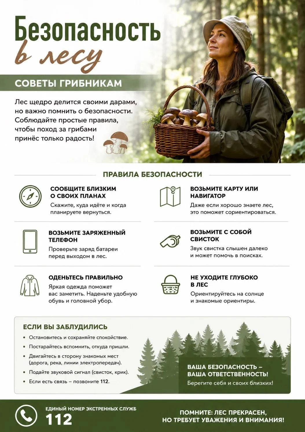 🍄 БЕЗОПАСНОСТЬ В ЛЕСУ: ПАМЯТКА ГРИБНИКАМ