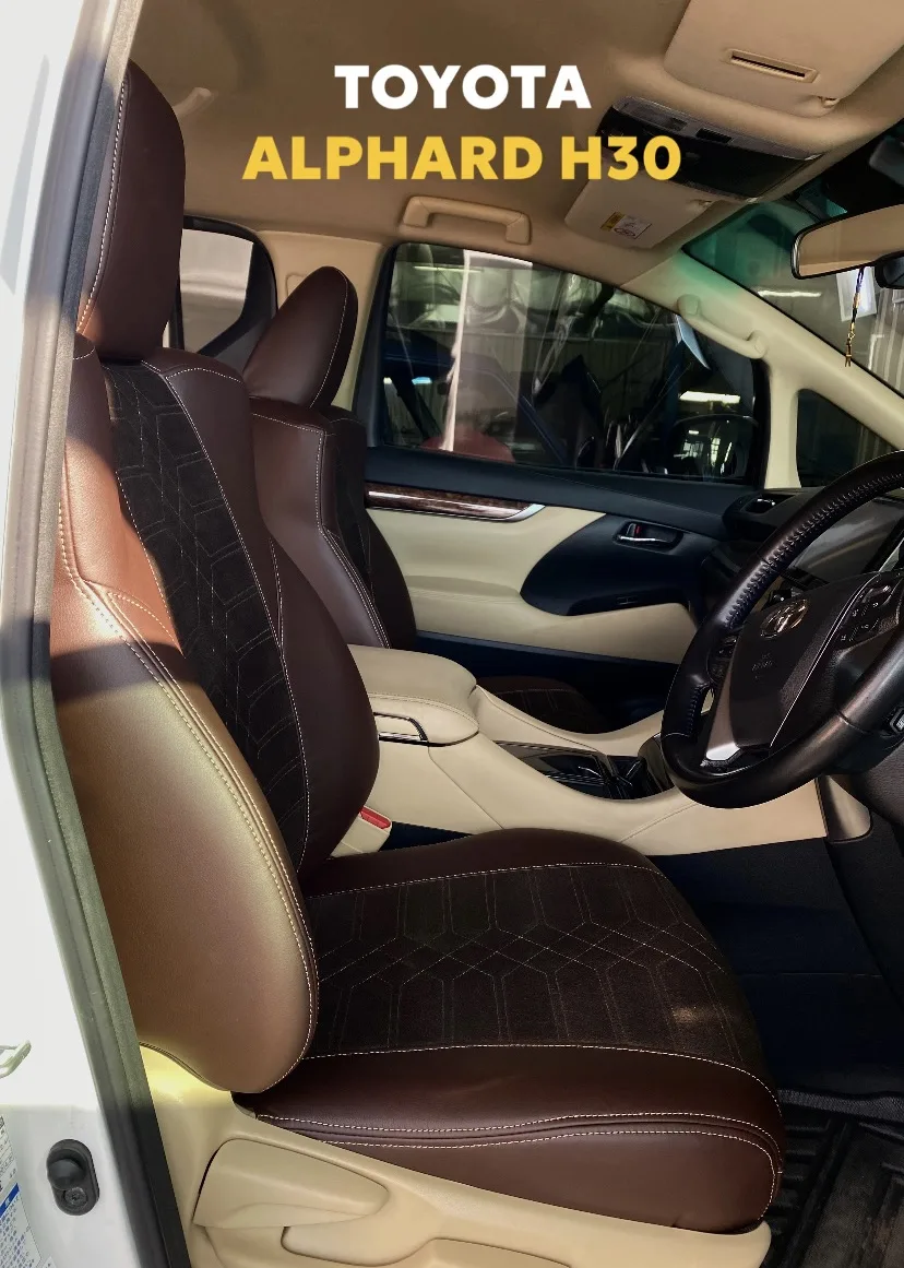 Для Toyota Alphard H30 мы сшили модельные чехлы из экокожи и алькантары в благородном ш...