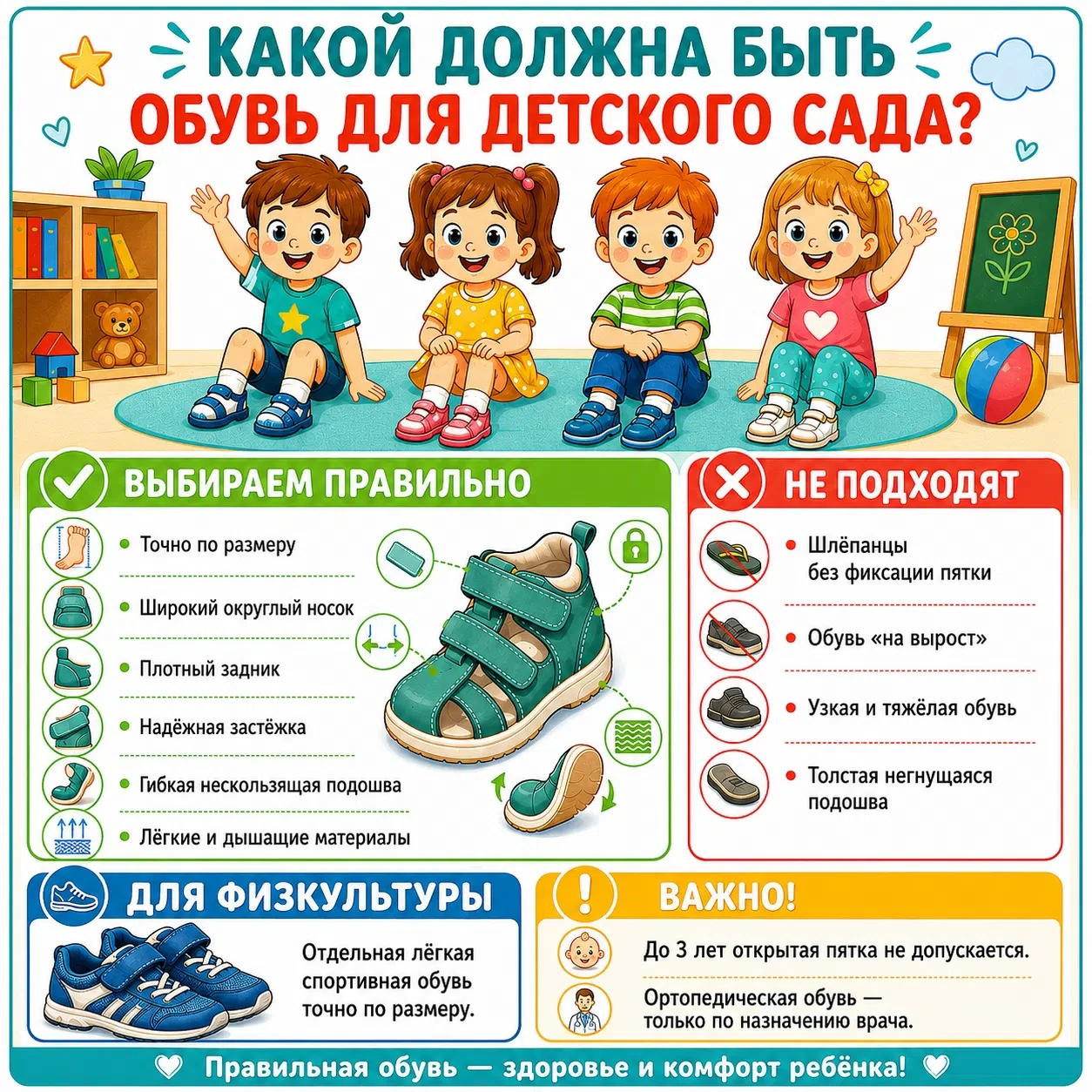 Какой должна быть обувь ребёнка для детского сада