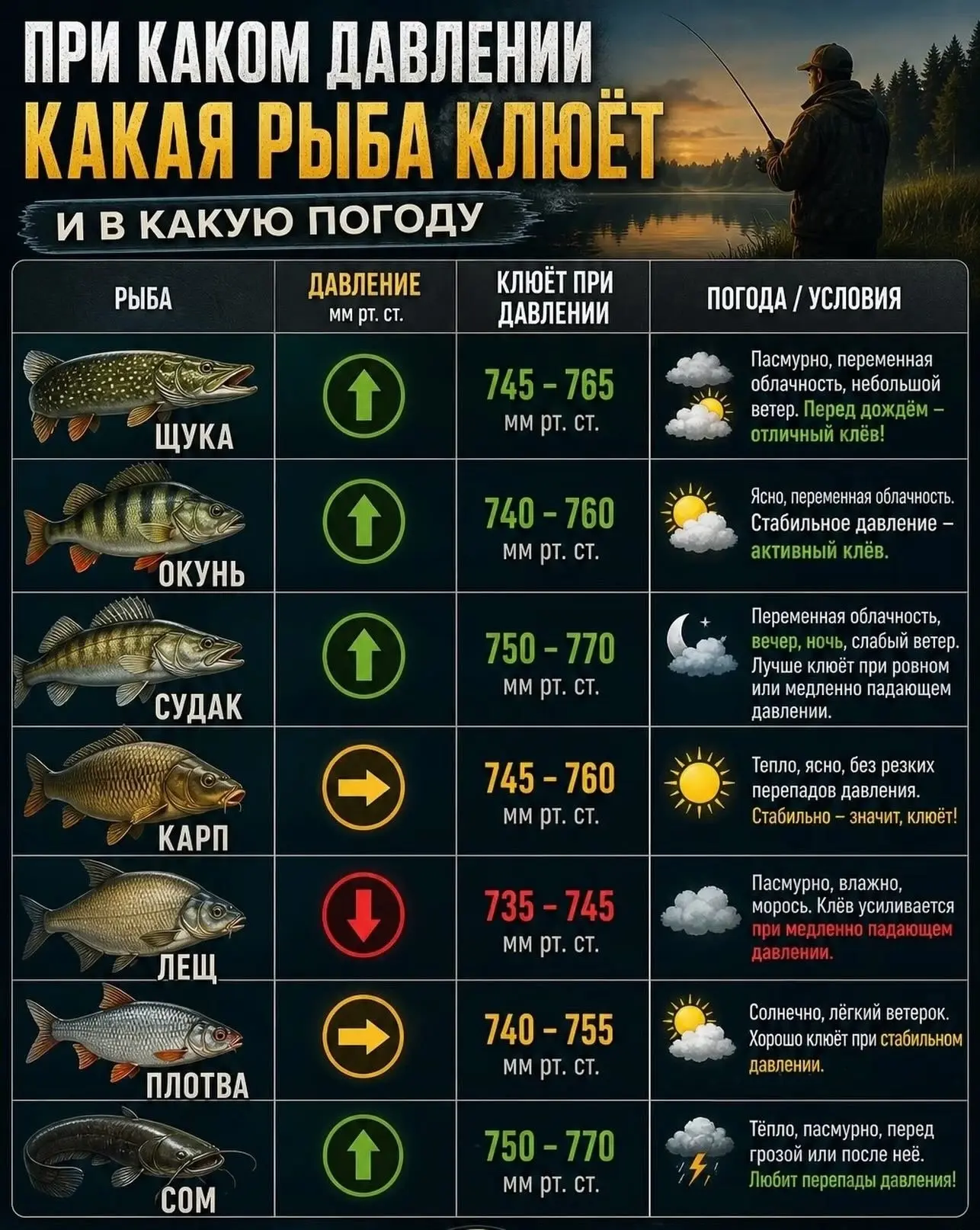 🤓 При каком давлении какая рыба клюёт ☝️