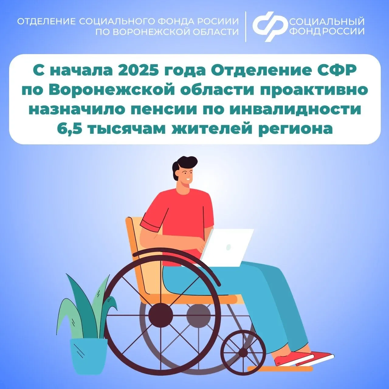 С начала 2025 года Отделение СФР по Воронежской области проактивно назначило пенсии по инвалидности 