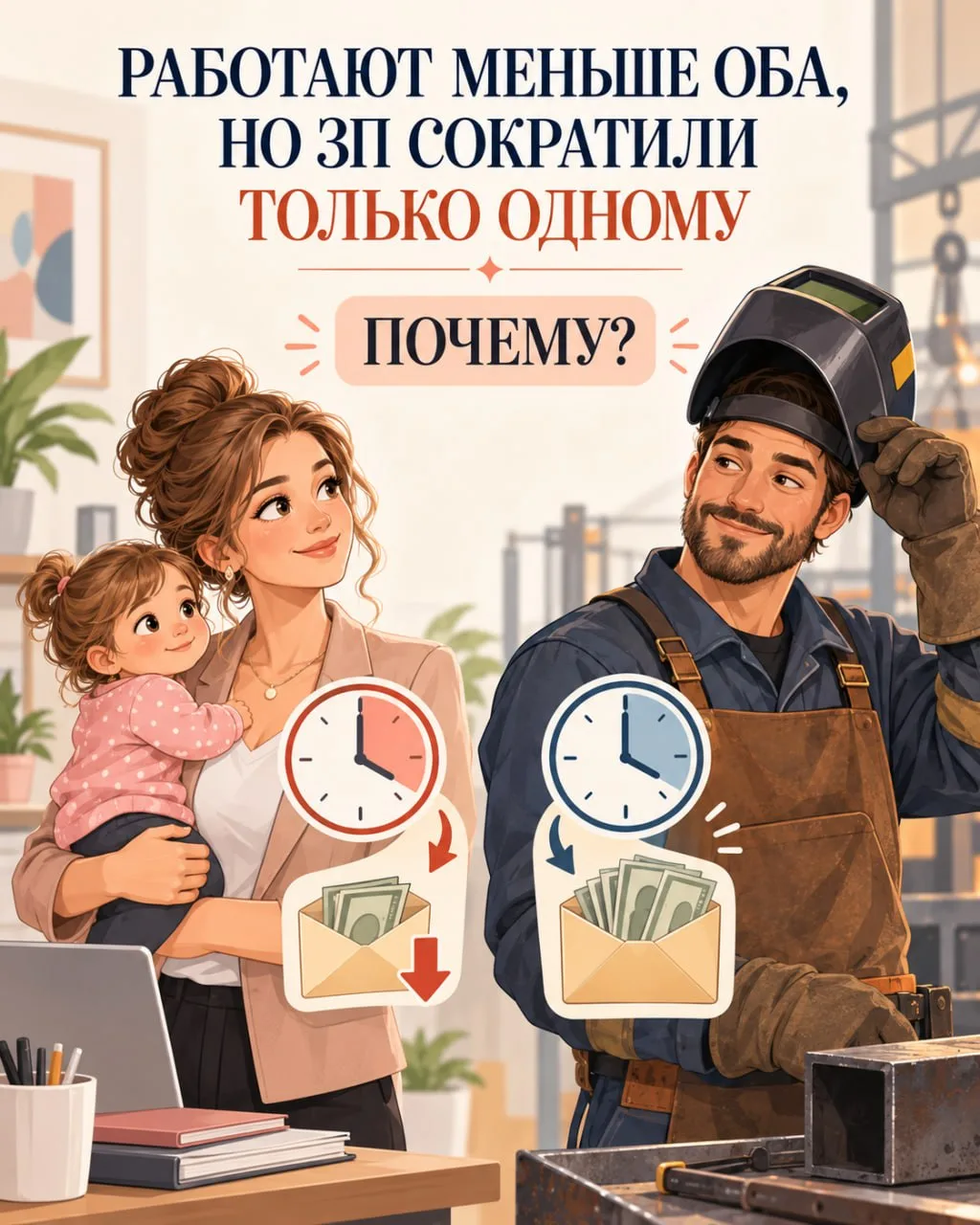 РАБОТАЮТ МЕНЬШЕ ОБА, НО ЗАРПЛАТУ СОКРАТИЛИ ТОЛЬКО ОДНОМУ. ПОЧЕМУ?