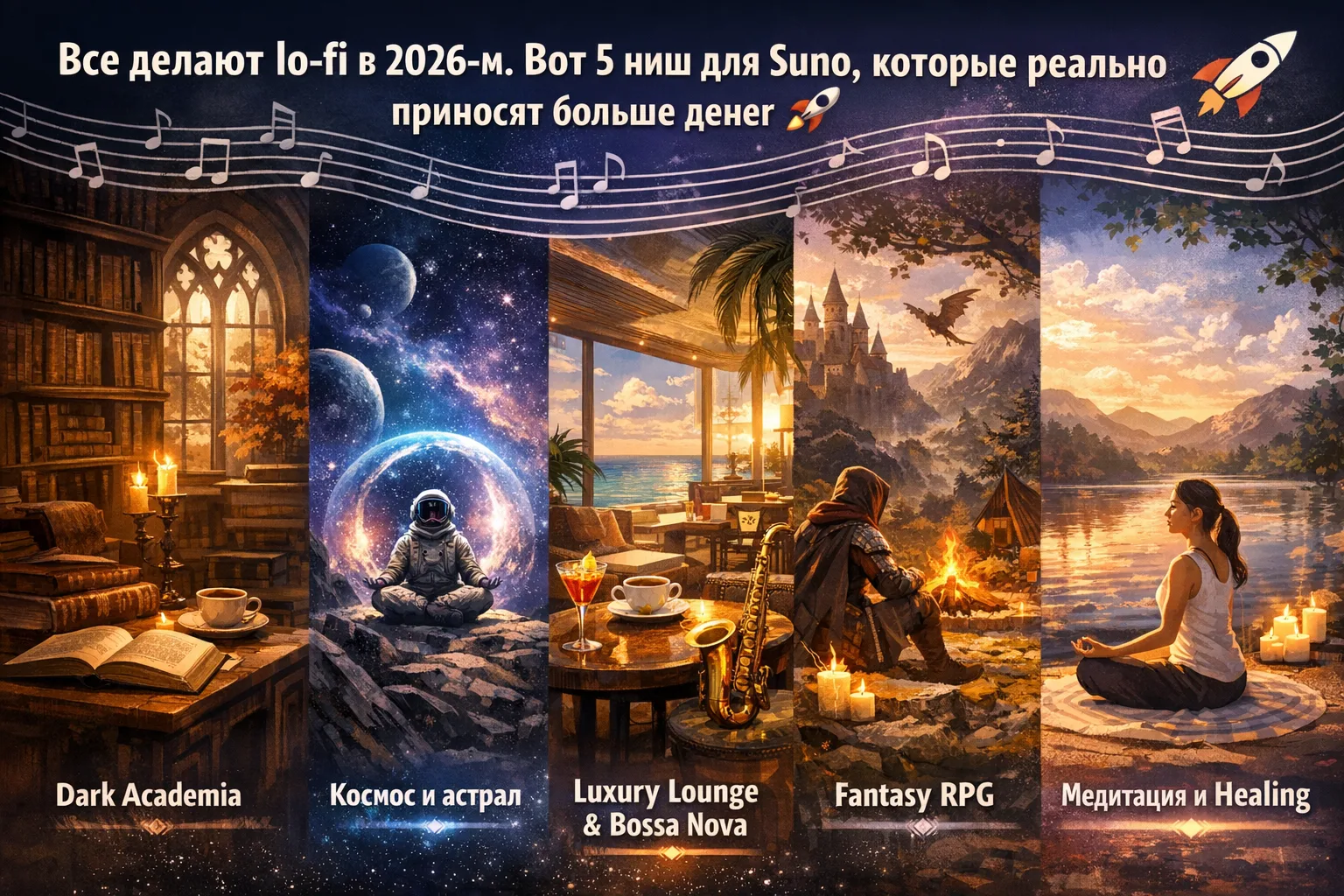 Все делают lo-fi в 2026-м. Вот 5 ниш для Suno, которые реально приносят больше денег 🚀