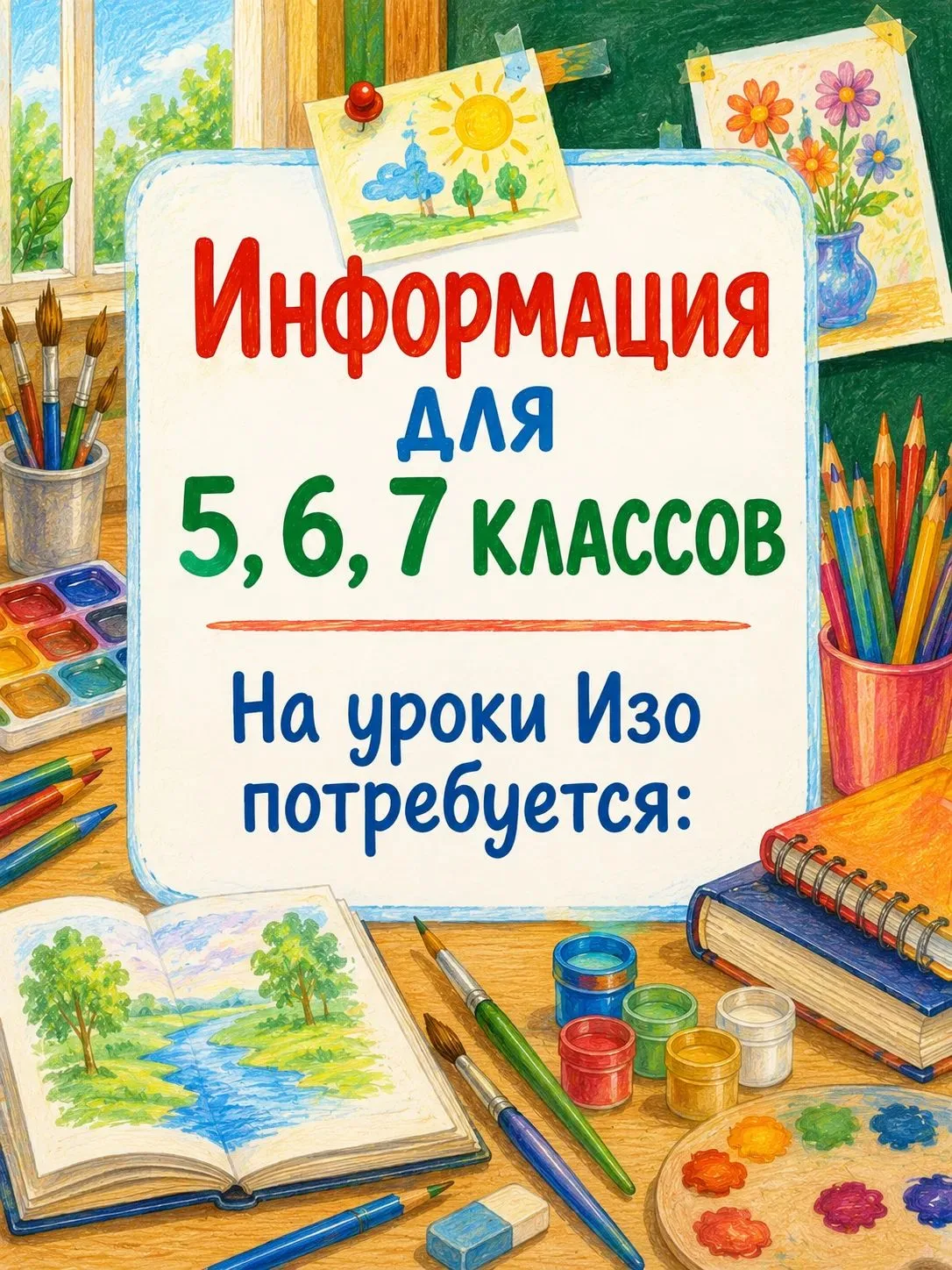 Принадлежности для уроков изобразительного искусства в 5, 6, 7 классах: