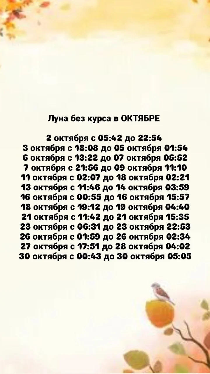Дни Луны без курса в ОКТЯБРЕ