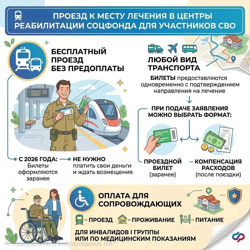 🚆 Проезд к месту лечения в центры реабилитации СФР для участников СВО

С 2026 года участники СВО, н
