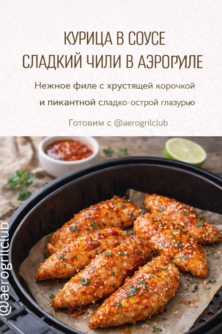Курица в соусе сладкий чили в аэрогриле  Нежное филе с хрустящей корочкой и пикантной сладко-острой 