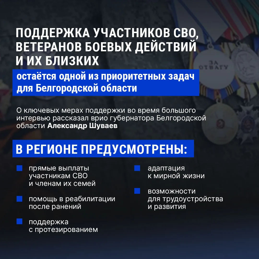 О поддержке участников СВО, ветеранов боевых действий и их семей рассказал врио губерна...