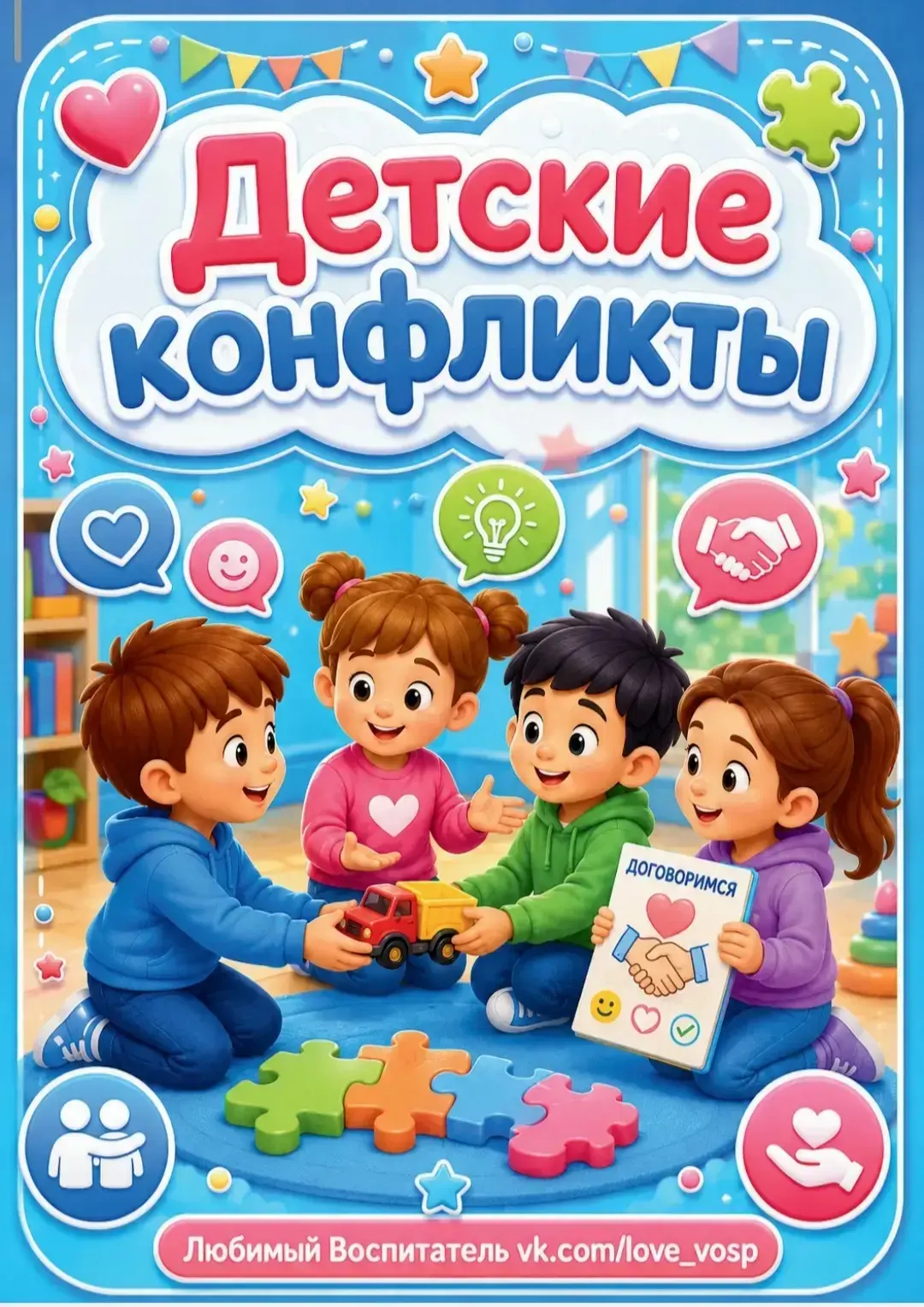 Детские конфликты — это естественный этап социализации, который помогает ребёнку учитьс...