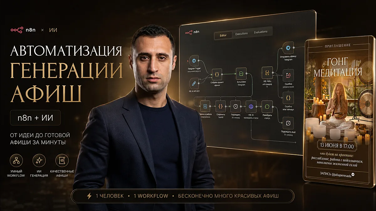 Сегодня сделал небольшой, но очень полезный заказ 🤖✨

Собрал сервис-генератор афиш на n8n + ИИ.
