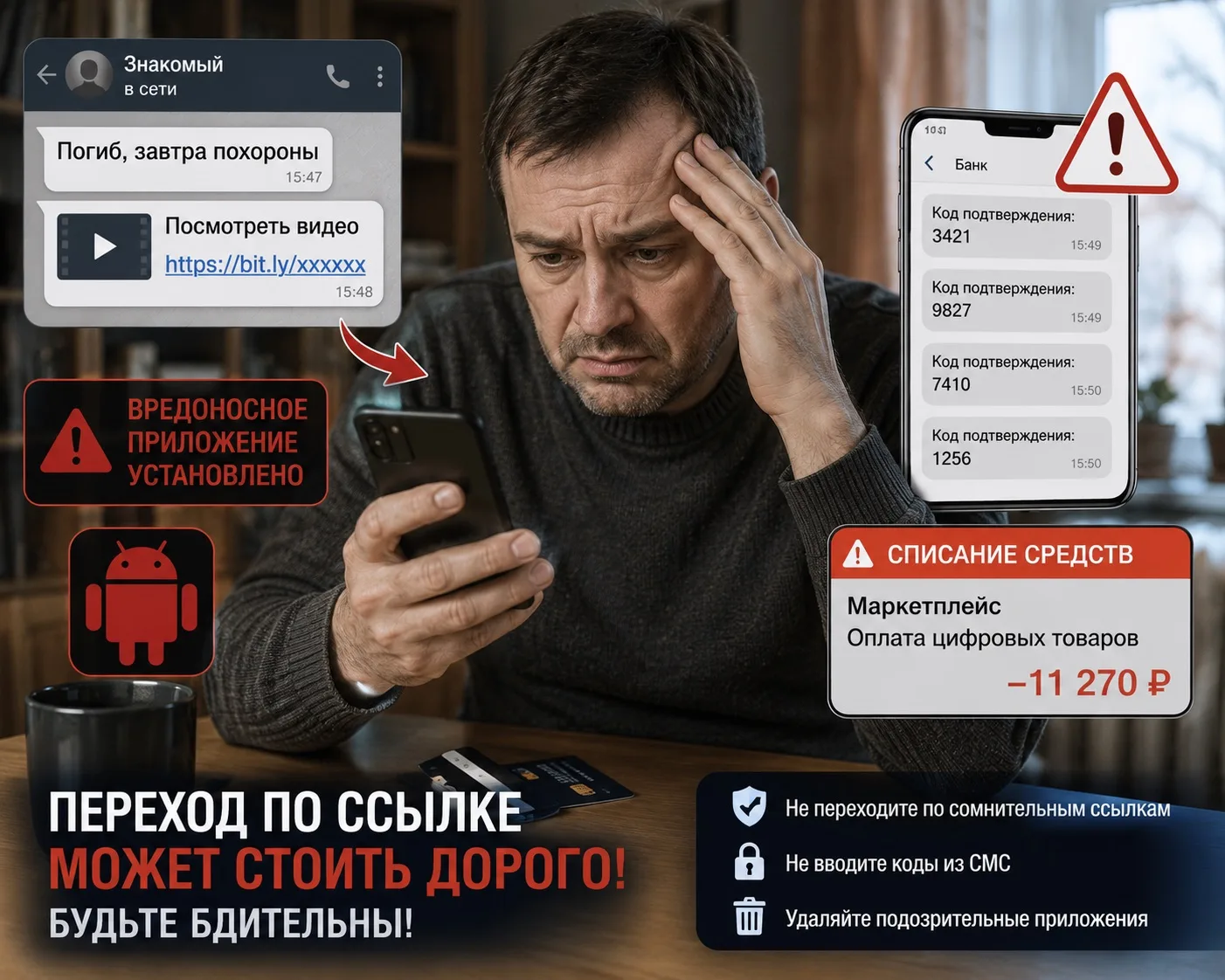 📱 Одно нажатие по ссылке — минус 11 тысяч рублей: житель Вытегры стал жертвой вируса

Обычное сообщ