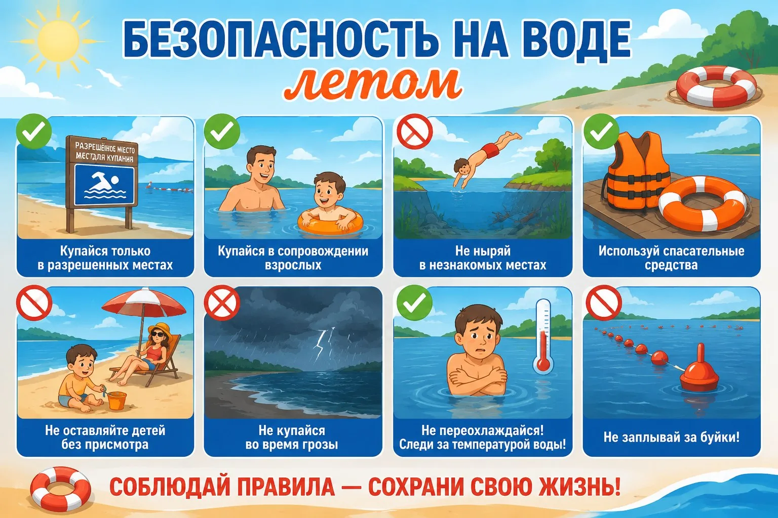 Безопасность на воде — это важно! 🏊‍♂️🌊

Лето в разгаре, купальный сезон официально открыт! Но даж