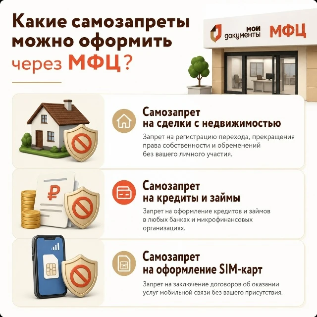 Какие самозапреты можно оформить через МФЦ❓