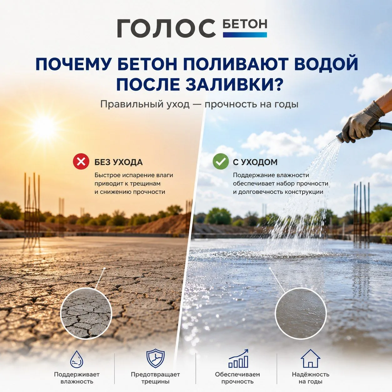 Зачем бетон поливают водой после заливки?