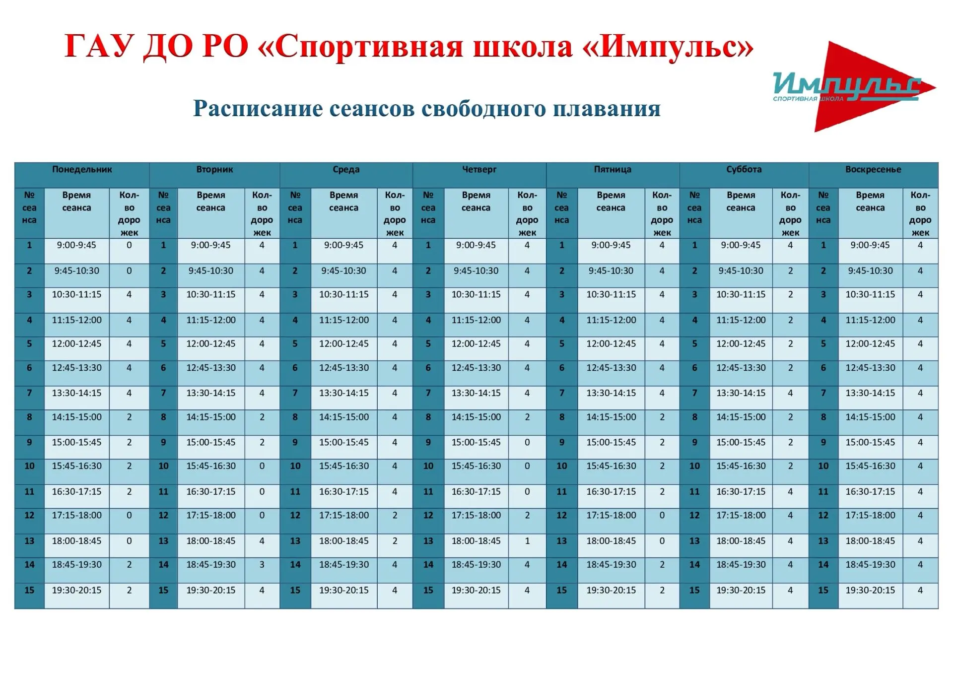 ‼ Внимание ‼ Изменения сеансов свободного плавания.