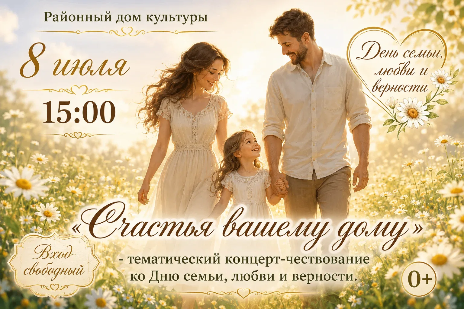 ❤️ Приглашаем всех на праздничный концерт ко Дню семьи, любви и верности! ❤️8 июля в 15:00 в Районно