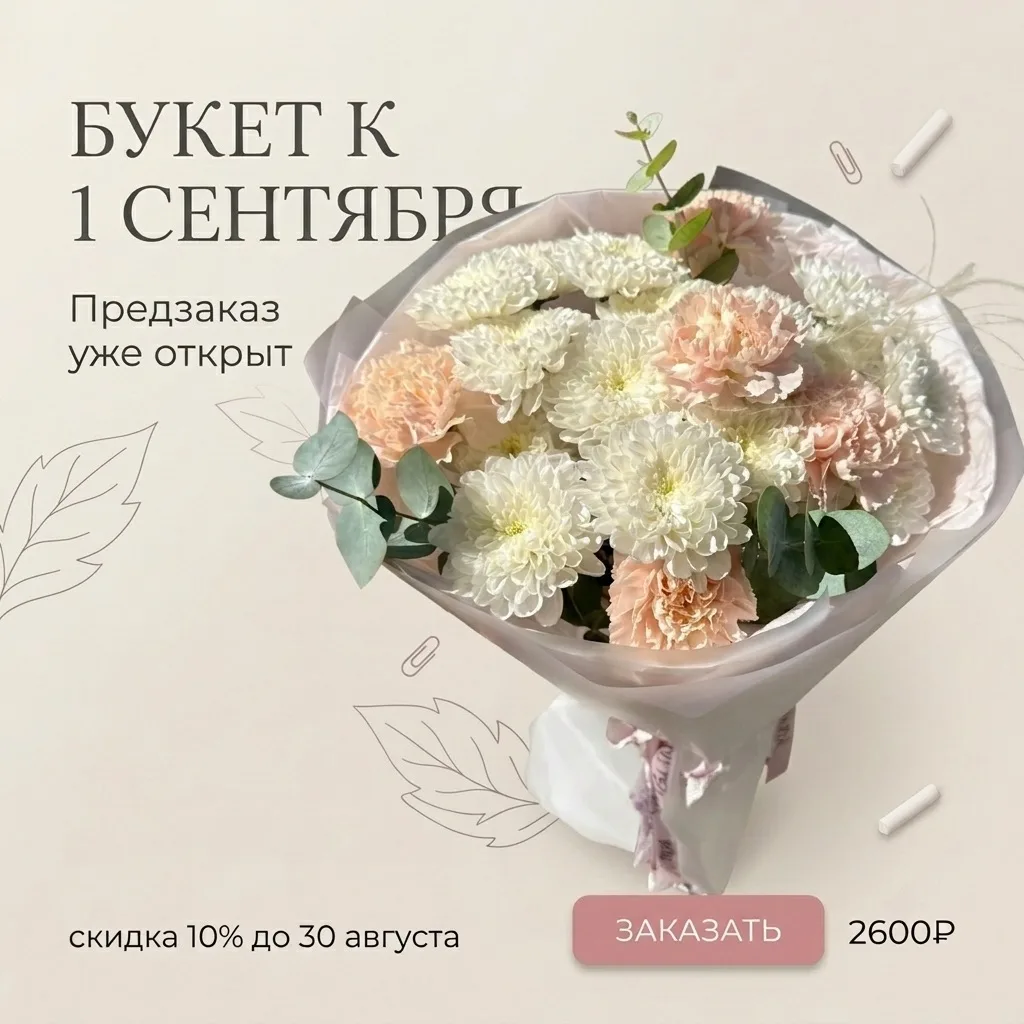31 августа оставьте для приятных хлопот, а букет закажите сейчас. Принимаем предзаказы ...