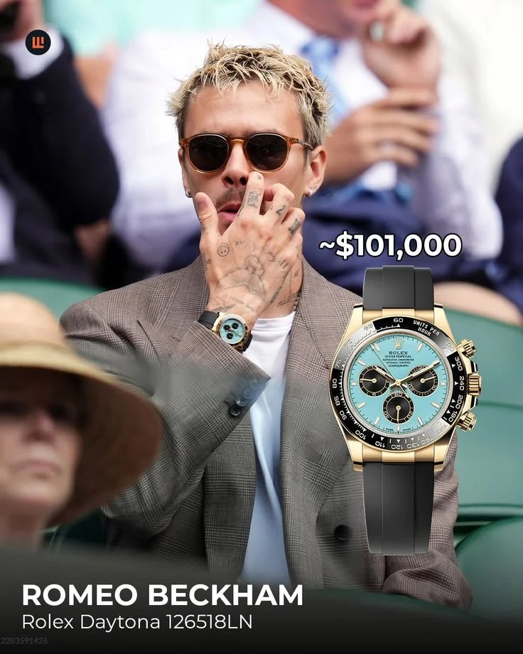Romeo Beckham wearing the Rolex Daytona 126518LN