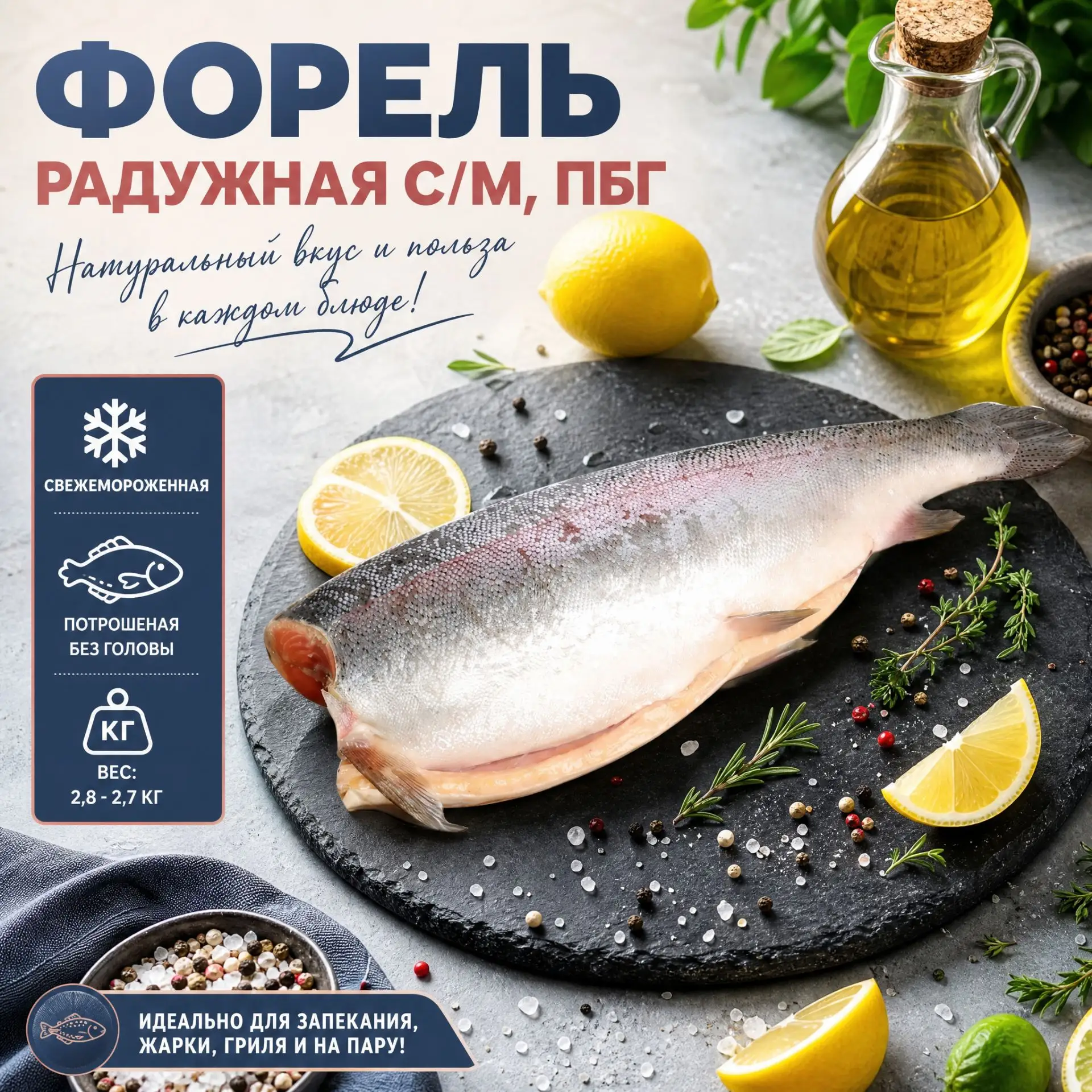 👉🐟 Форель радужная ПБГ, с/м, размер  1,8-2,7 кг., цена:  1️⃣3️⃣0️⃣0️⃣₽/кг. арт. 5321 ...