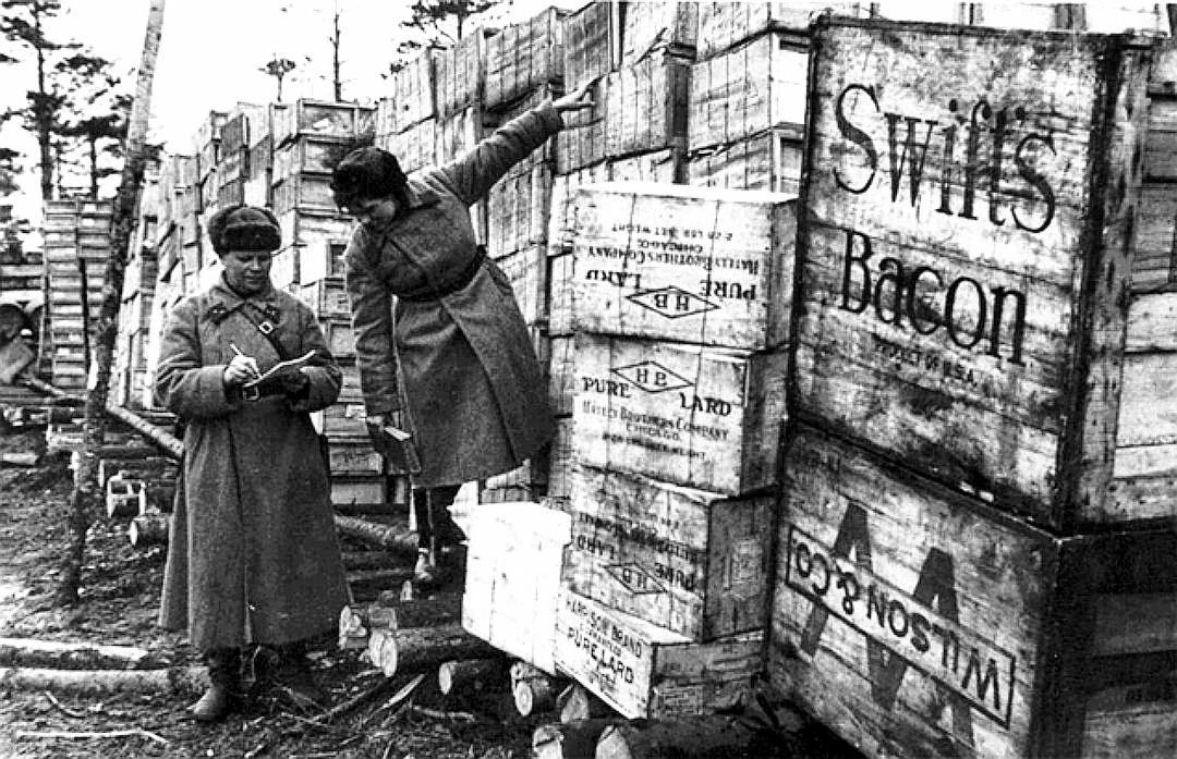 Американские продукты, поставленные по ленд-лизу на Ленинградский фронт, СССР, 1942 год.