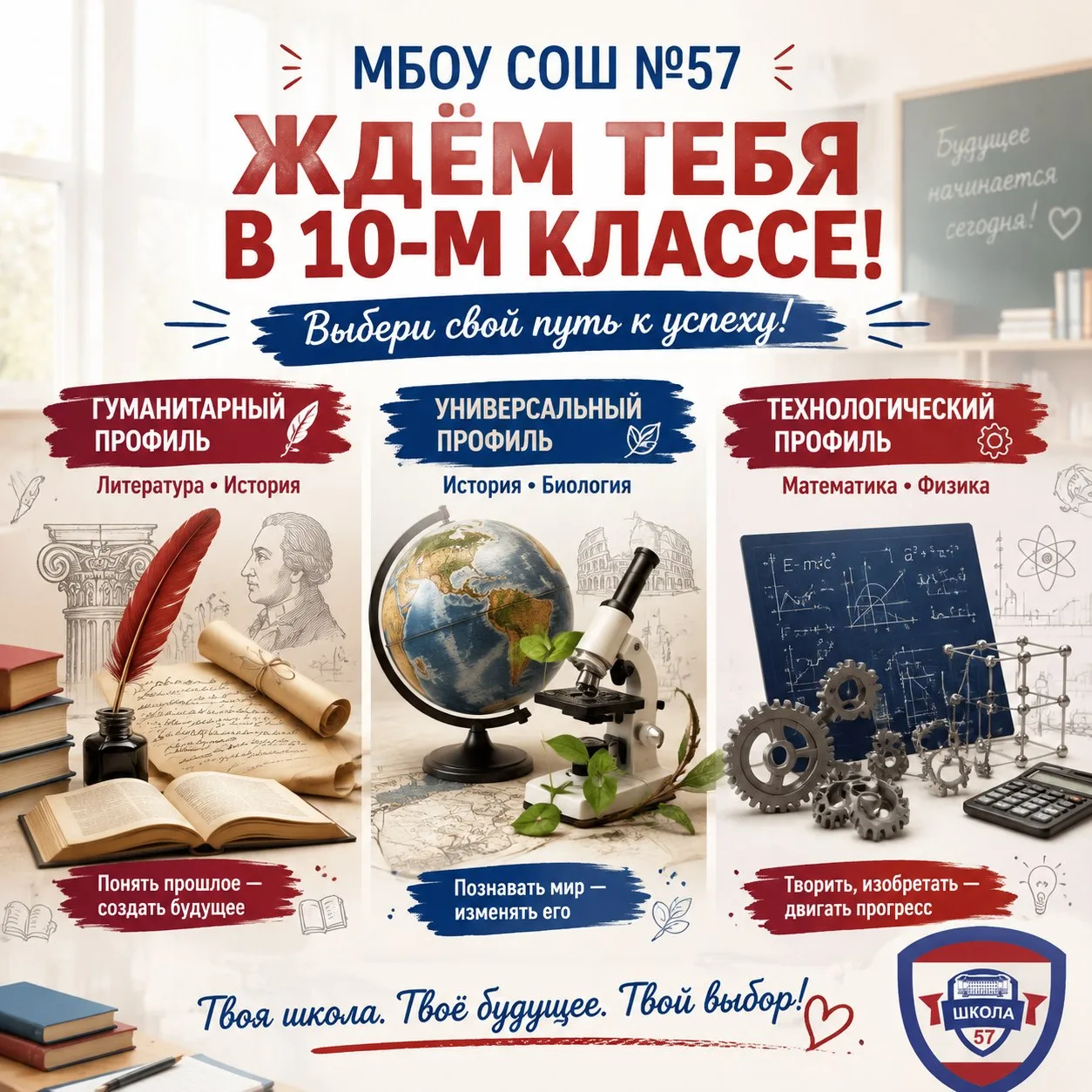 📢 ВНИМАНИЕ, ВЫПУСКНИКИ 9-Х КЛАССОВ И РОДИТЕЛИ!

МБОУ СОШ №57 приглашает вас в 10-й класс! Мы понима