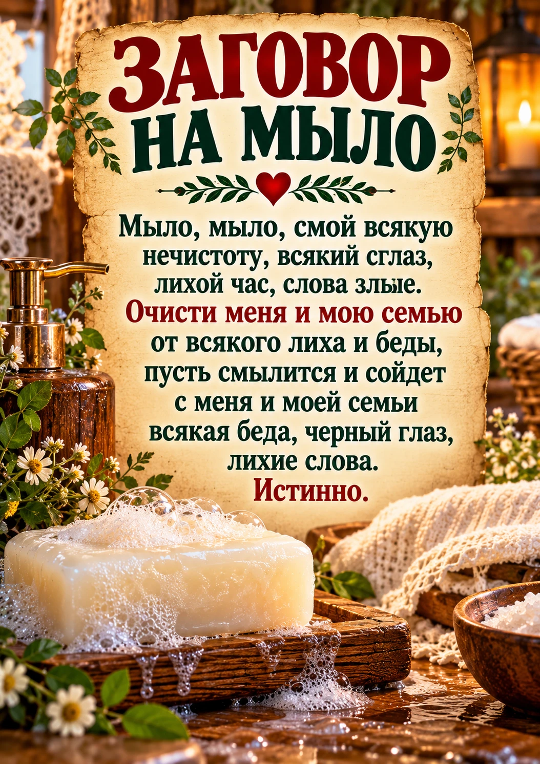 🧼 Возьмите новый кусок мыла или новое жидкое мыло. Семь раз произнесите над ним слова ...