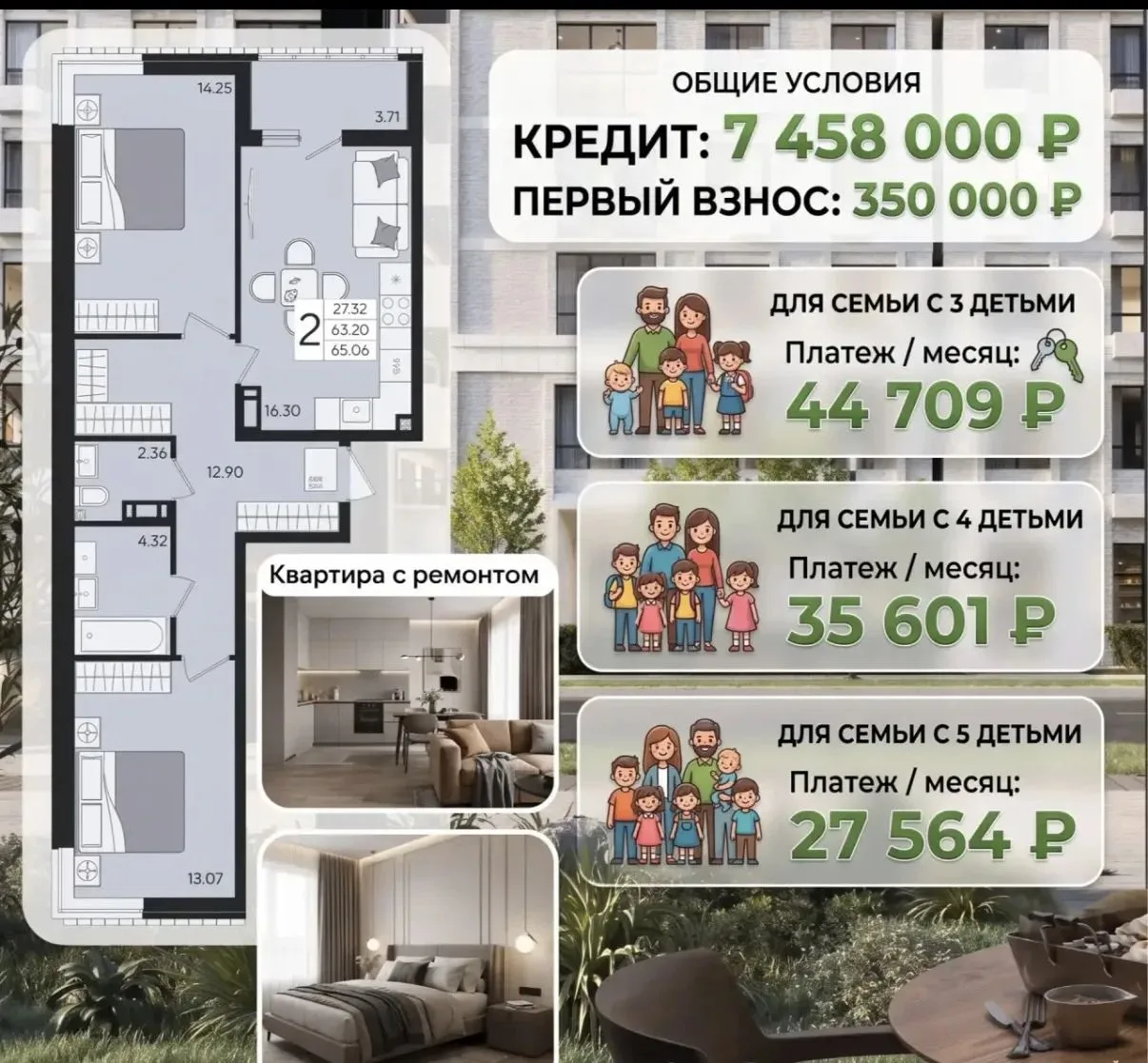 👆2-к квартира со скидкой и с ремонтом в подарок 🎁!