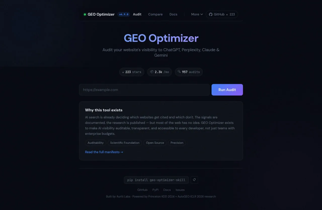 Geo-optimizer-skill — набор инструментов с открытым исходным кодом для оптимизации Answ...