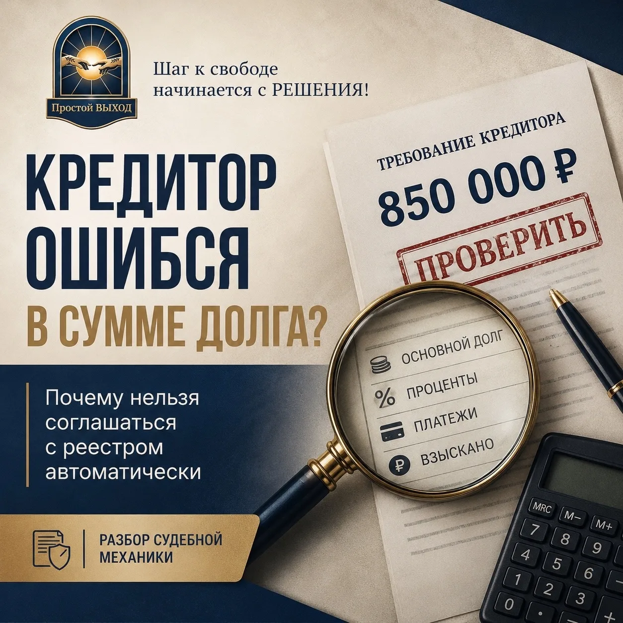 🧮 Кредитор указал сумму долга и вы сразу с ней согласились? Это может быть ошибкой.